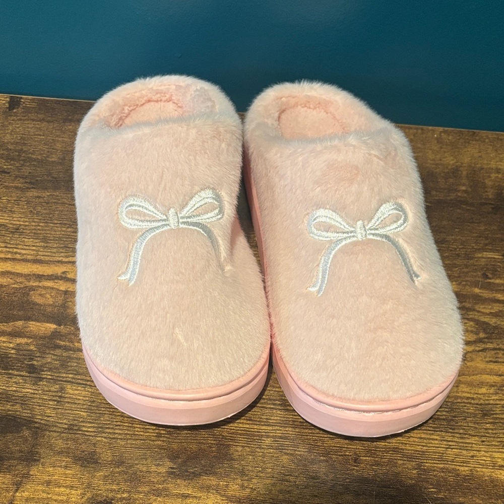 Pink Fuzzy Slippers with Bow